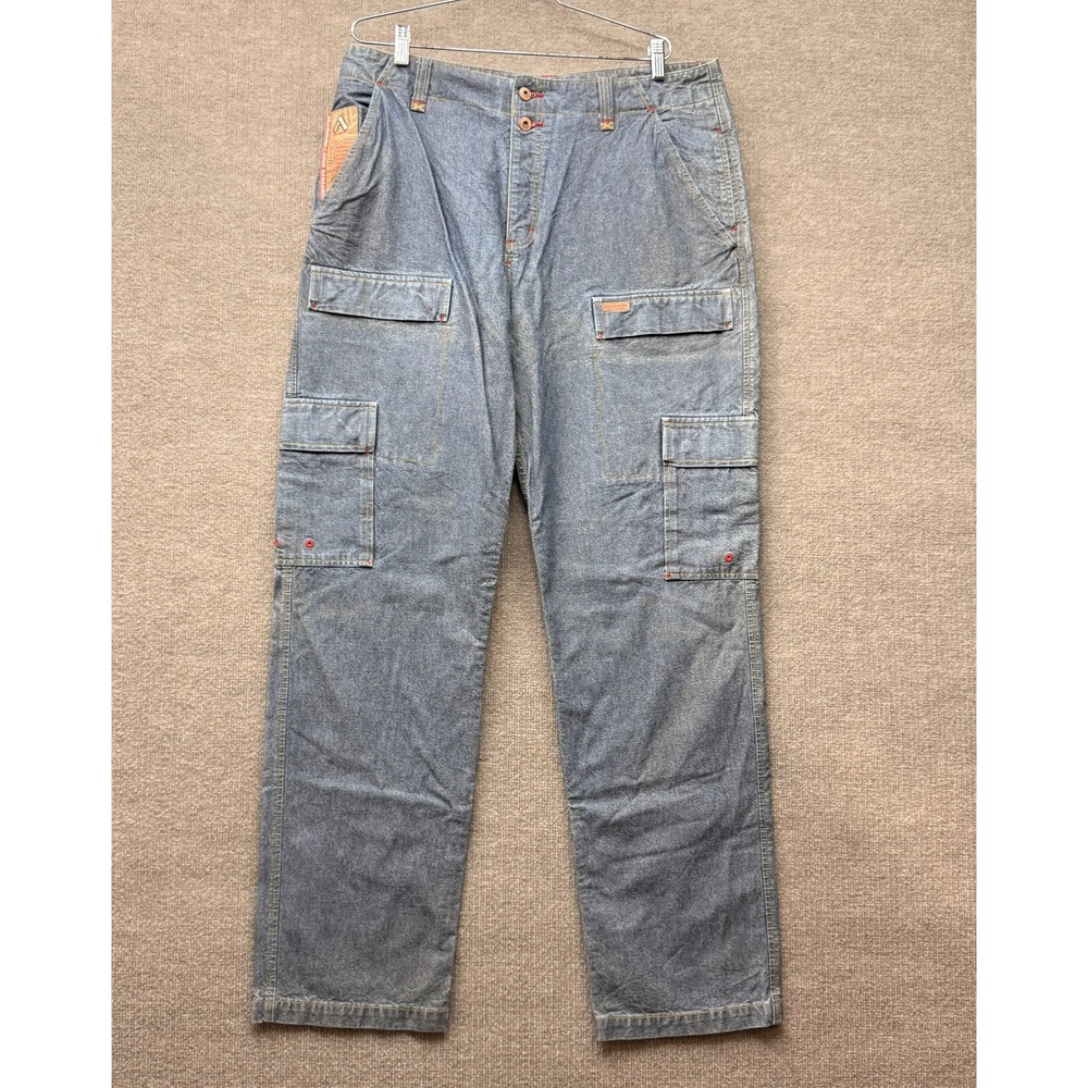 Akademiks Gene Research Mens Cargo Pants Blue Denim Utility Size 38x34